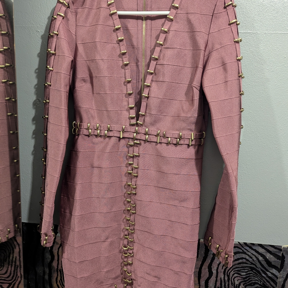 Fashion Nova Mauve Bandage‎ Dress with Gold Accents